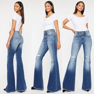 Kancan high rise super flare dark wash denim jeans